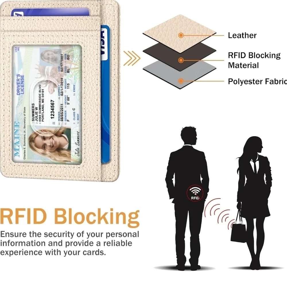 Cream Slim Wallet Case with Card Slots and ID Window